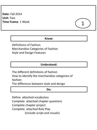 Definitions of Fashion Merchandise Categories of Fashion Style and Design Features