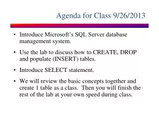 Agenda for Class 9/26/2013