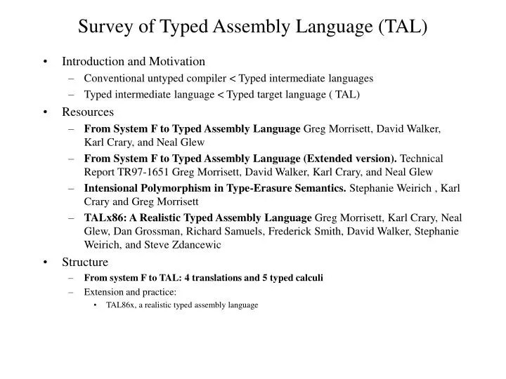 survey of typed assembly language tal
