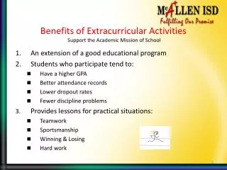 Benefits of Extracurricular Activities Support the Academic Mission of School