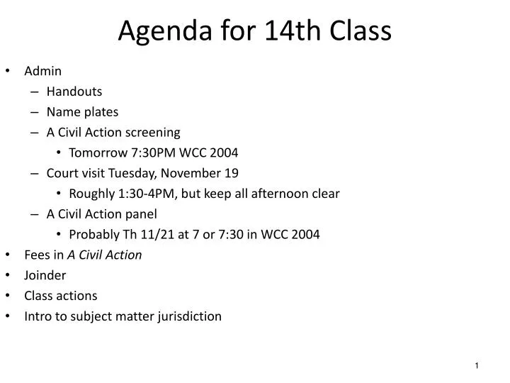 agenda for 14th class