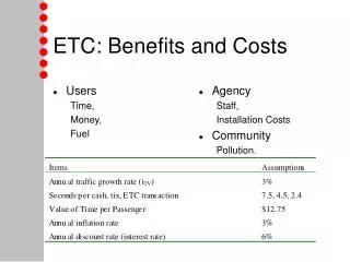 etc benefits and costs