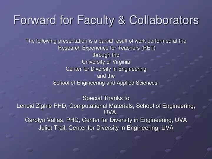 forward for faculty collaborators