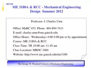 ME 3180A &amp; RCC - Mechanical Engineering Design Summer 2012