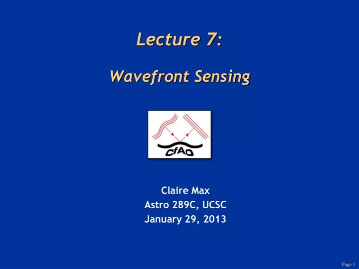 lecture 7 wavefront sensing