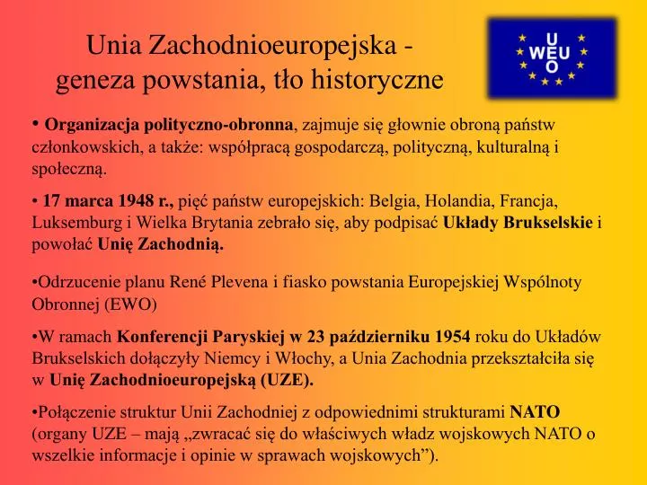 unia zachodnioeuropejska geneza powstania t o historyczne