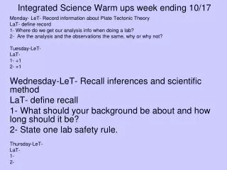 Integrated Science Warm ups week ending 10/17
