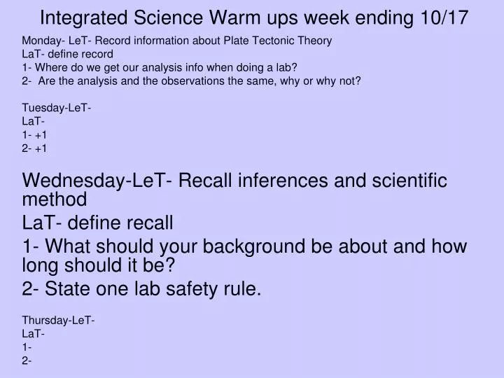 integrated science warm ups week ending 10 17