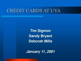 CREDIT CARDS AT UVA