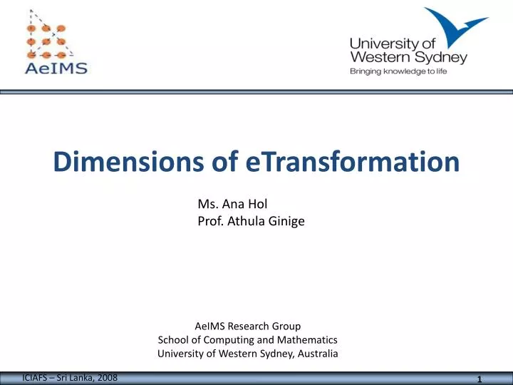 dimensions of etransformation