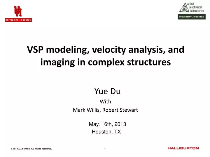 vsp modeling velocity analysis and imaging in complex structures