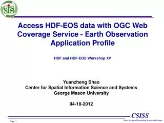 Access HDF-EOS data with OGC Web Coverage Service - Earth Observation Application Profile