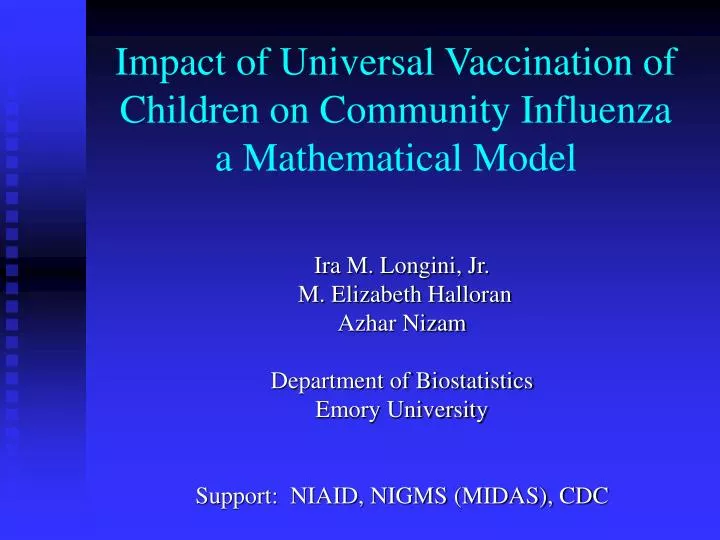 impact of universal vaccination of children on community influenza a mathematical model