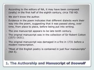 1. The Authorship and Manuscript of Beowulf