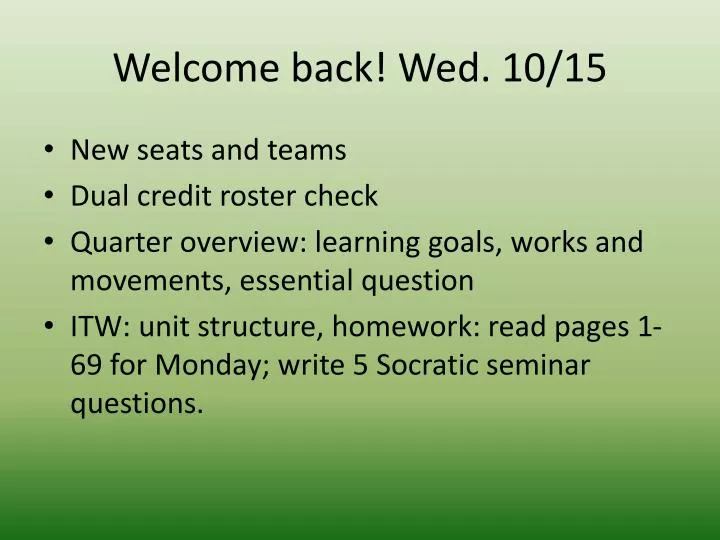 welcome back wed 10 15