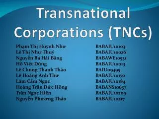 Transnational Corporations (TNCs)