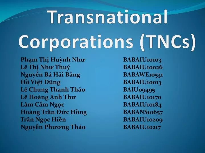 transnational corporations tncs