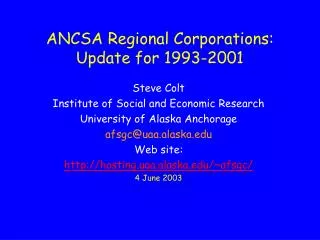 ANCSA Regional Corporations: Update for 1993-2001