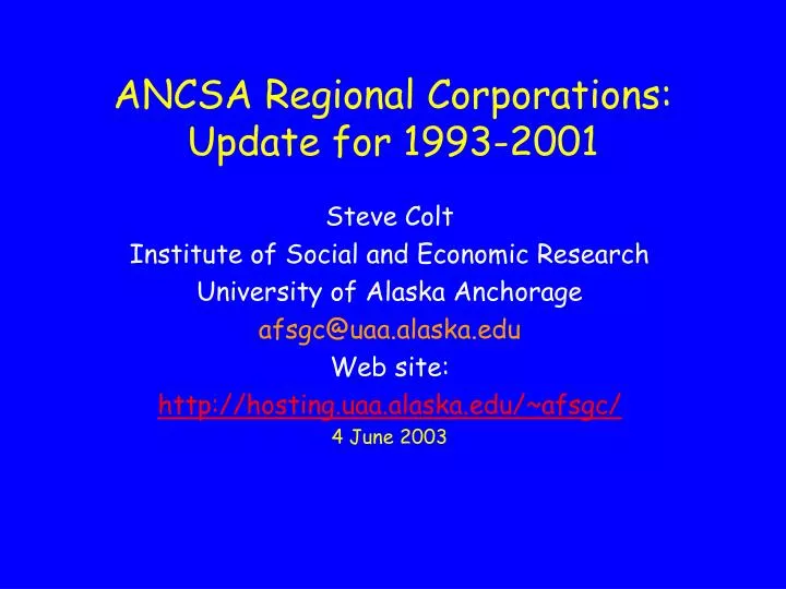 ancsa regional corporations update for 1993 2001