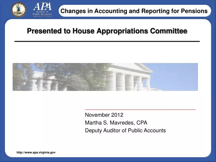 presented to house appropriations committee