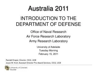 Australia 2011 INTRODUCTION TO THE DEPARTMENT OF DEFENSE