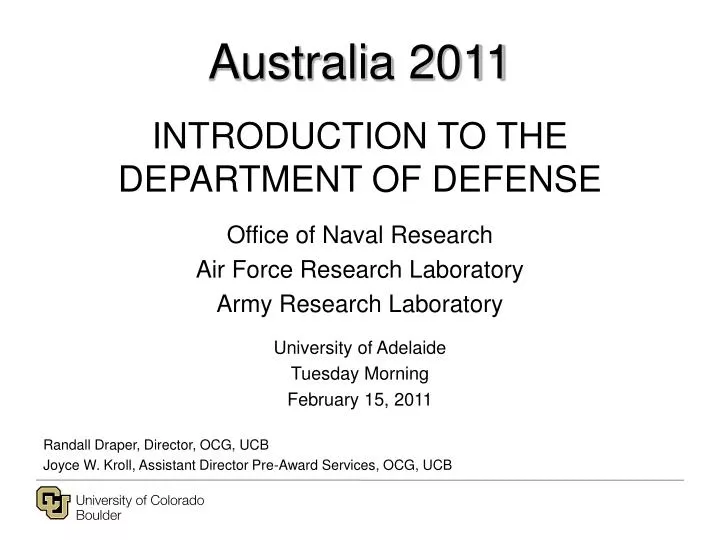 australia 2011 introduction to the department of defense