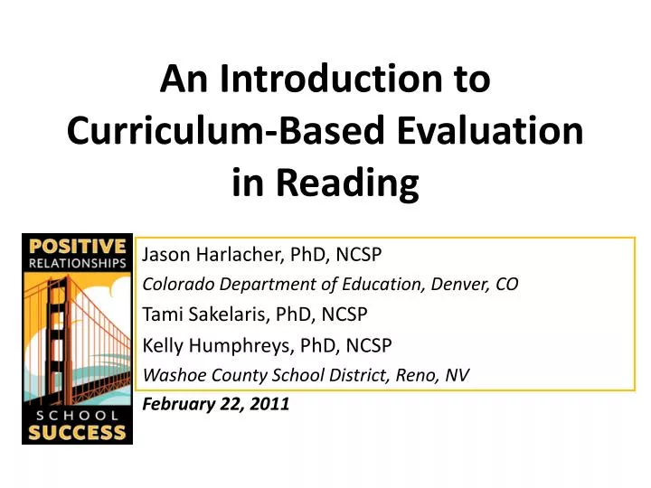 an introduction to curriculum based evaluation in reading
