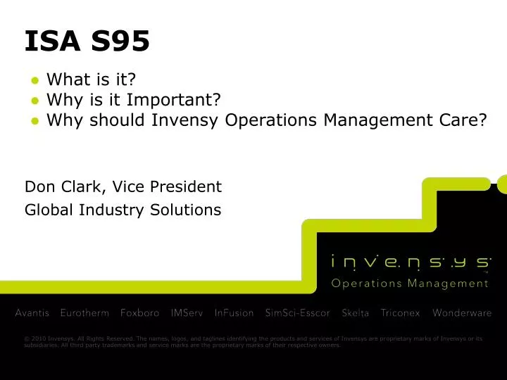 isa s95 what is it why is it important why should invensy operations management care