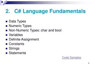 2. 	C# Language Fundamentals