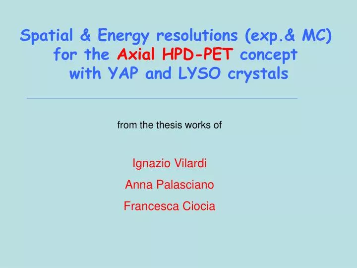 spatial energy resolutions exp mc for the axial hpd pet concept with yap and lyso crystals