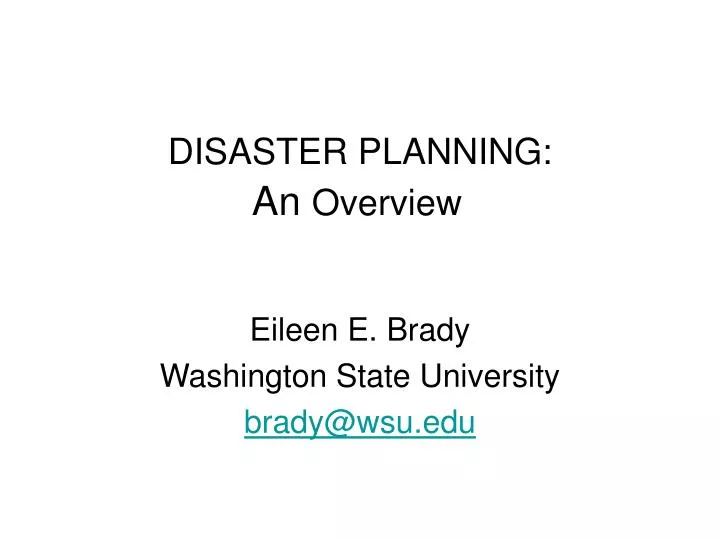 disaster planning an overview