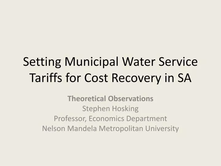 setting municipal water service tariffs for cost recovery in sa