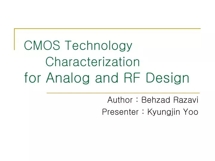 cmos technology characterization for analog and rf design
