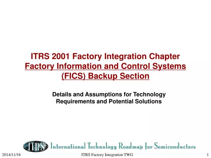 itrs 2001 factory integration chapter factory information and control systems fics backup section
