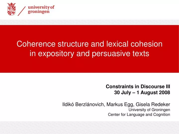 coherence structure and lexical cohesion in expository and persuasive texts