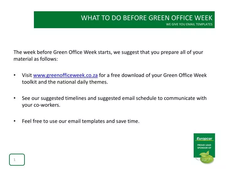 what to do before green office week we give you email templates