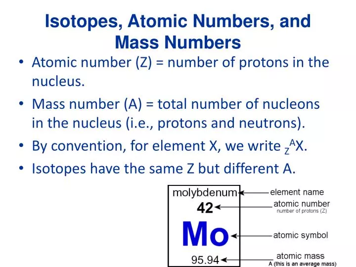 isotopes atomic numbers and mass numbers