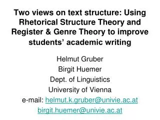 Helmut Gruber Birgit Huemer Dept. of Linguistics University of Vienna