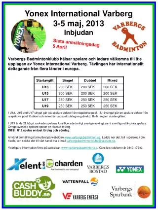 Yonex International Varberg 3-5 maj, 2013 Inbjudan