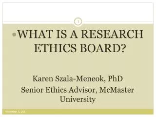 WHAT IS A RESEARCH ETHICS BOARD? Karen Szala-Meneok, PhD