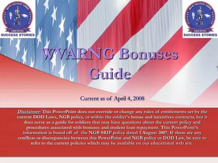 wvarng bonuses guide