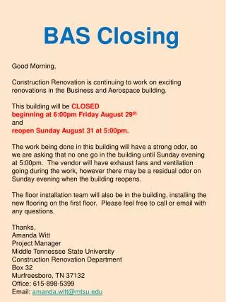 BAS Closing