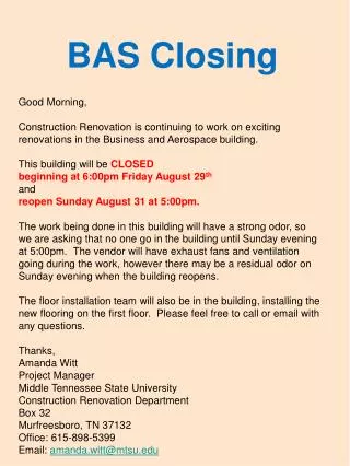 bas closing