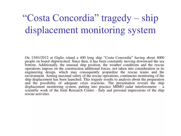 costa concordia tragedy ship displacement monitoring system