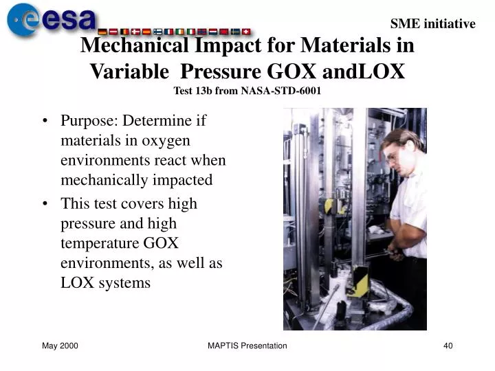 mechanical impact for materials in variable pressure gox andlox test 13b from nasa std 6001