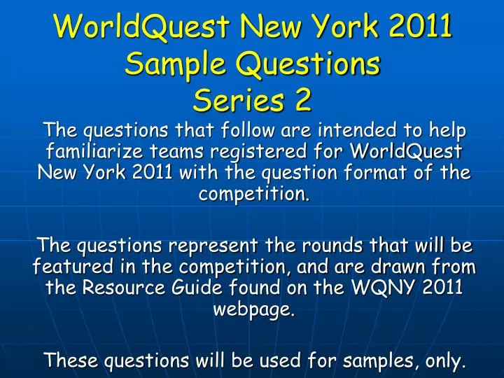 worldquest new york 2011 sample questions series 2