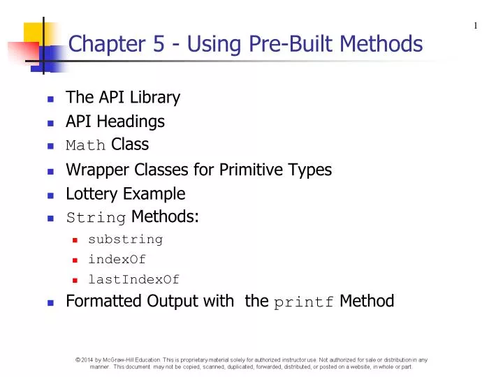 chapter 5 using pre built methods