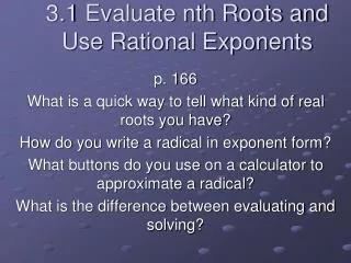 3.1 Evaluate nth Roots and Use Rational Exponents