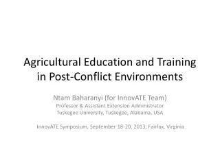 Agricultural Education and Training in Post-Conflict Environments