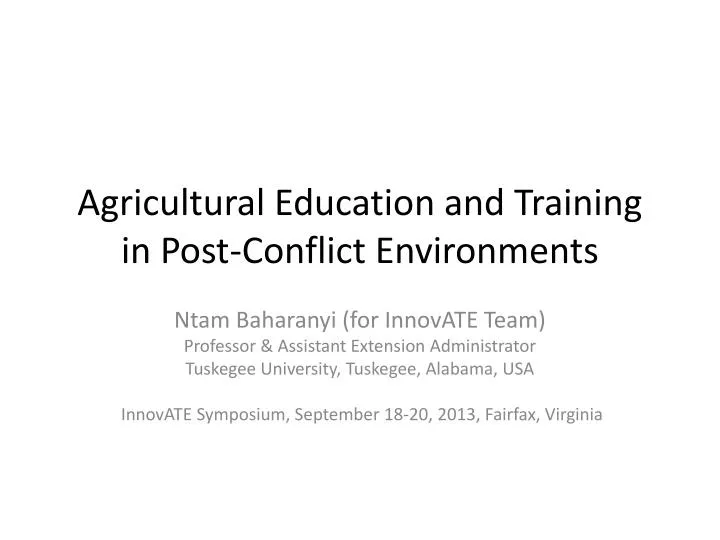 agricultural education and training in post conflict environments
